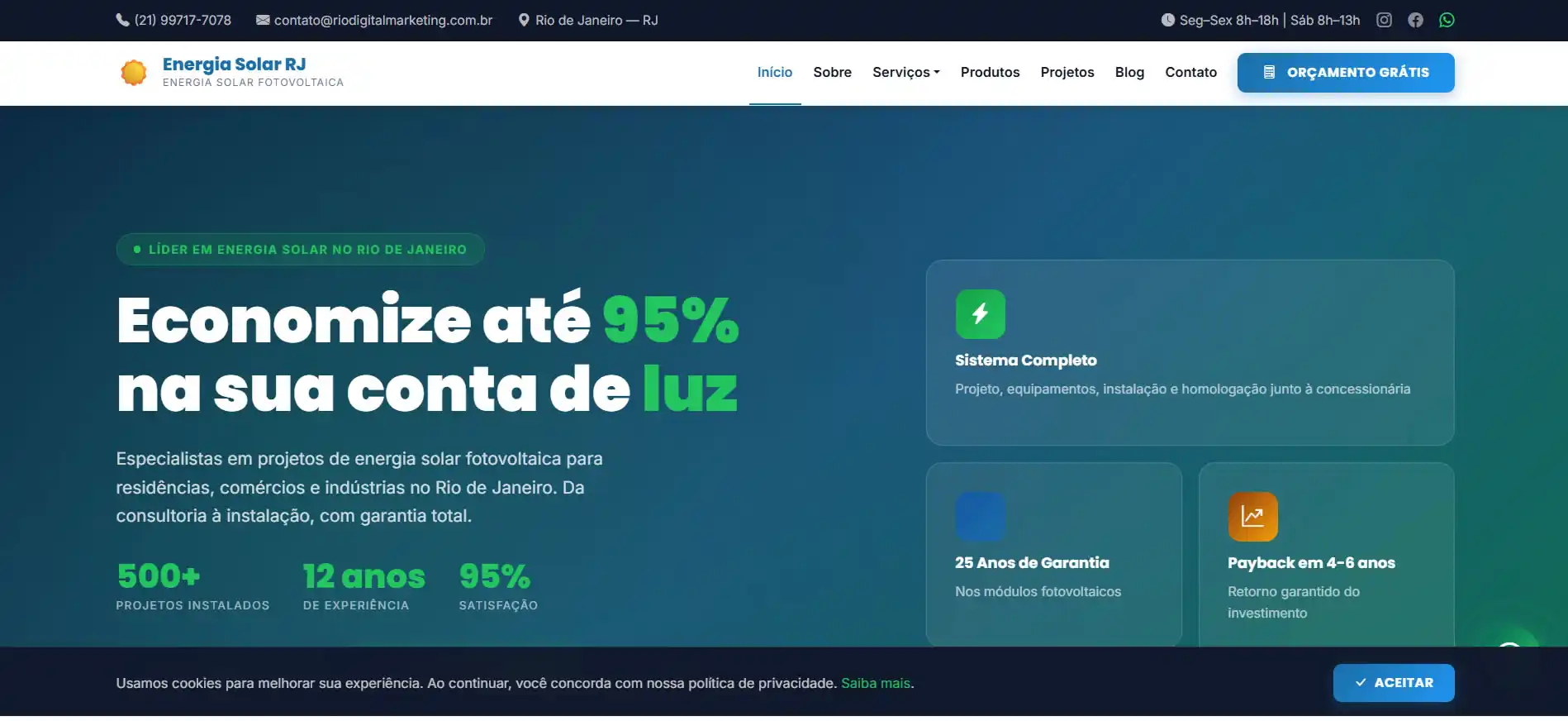 Energia Solar RJ - Portfólio Rio Digital Marketing